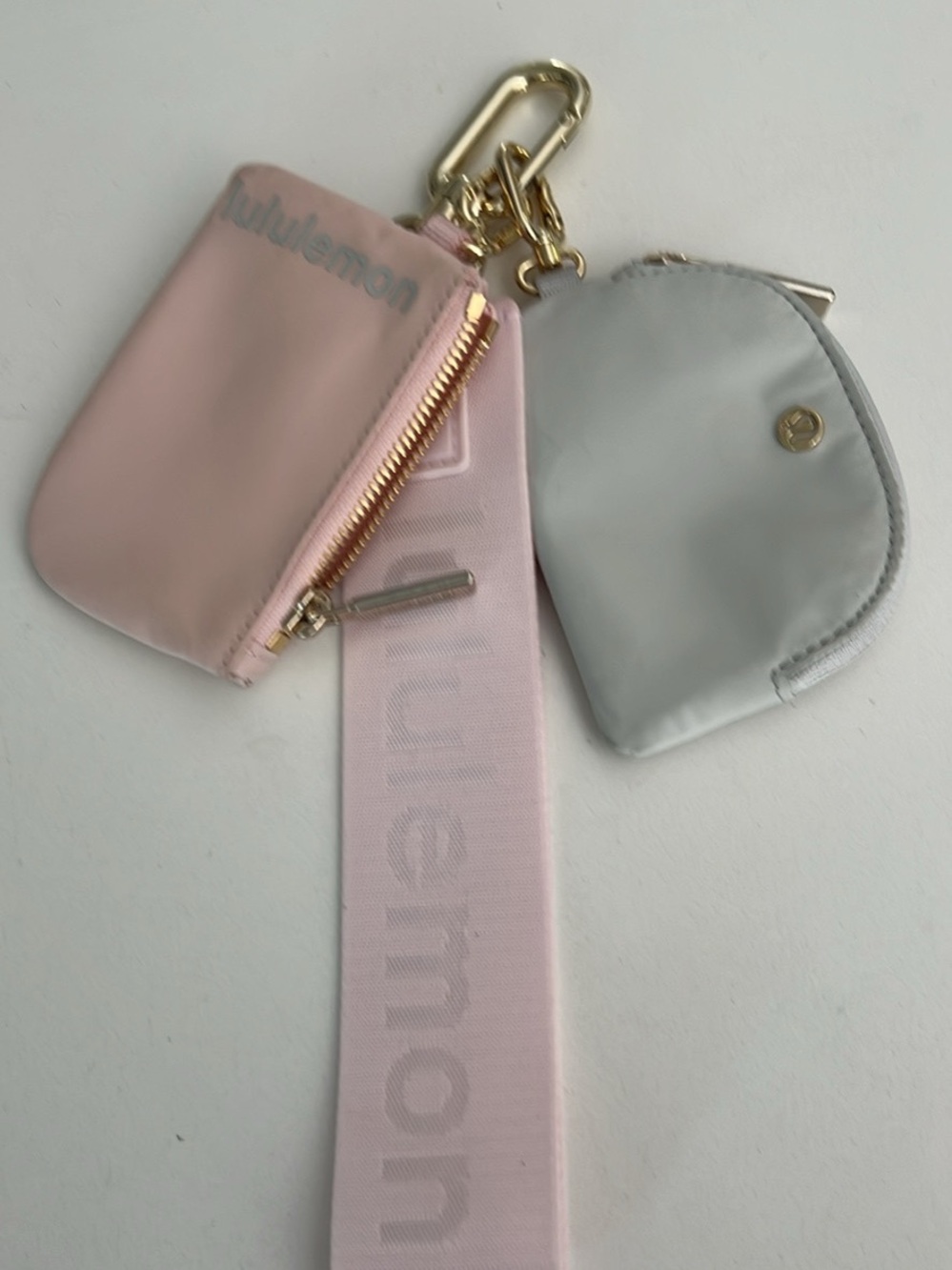 lululemon athletica Pink and Light Gray Key & Card Holder Set with Branded Strap